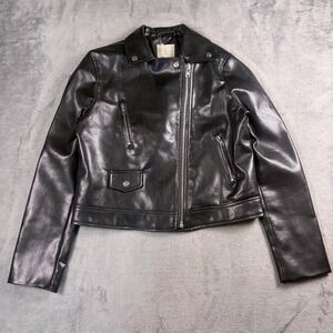 ASOS Faux Leather Moto Jacket Women's 6 Black Biker Zip Up Grunge Goth Edgy